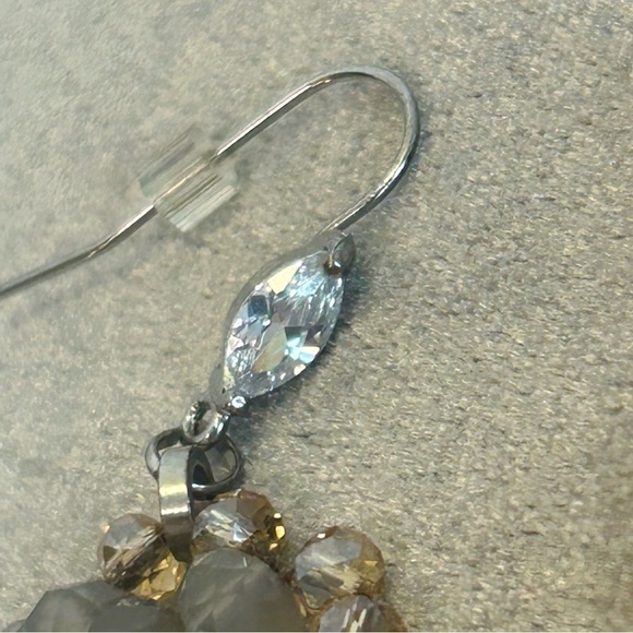 TAUPE tan brown cream beaded crystal rhinestone circular bohemian style earrings - Picture 6 of 8